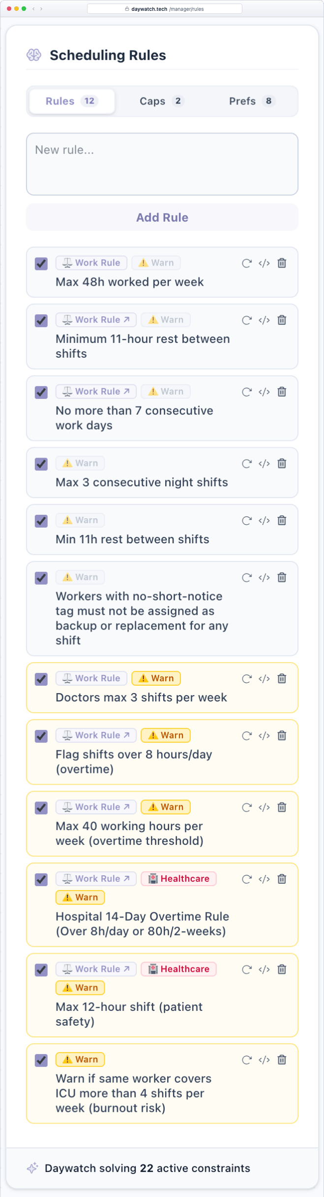 Natural Language Scheduling Rules